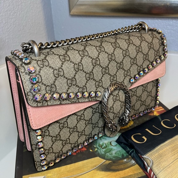 🎀 GUCCI DIONYSUS GG SUPREME CRYSTAL SHOULDER BAG - Picture 4 of 17